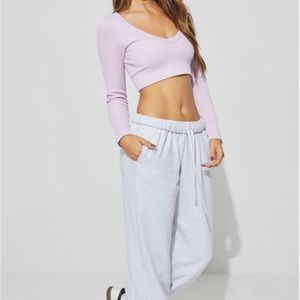 Lavender Purple Garage Ribbed Long Sleeve Crop Top